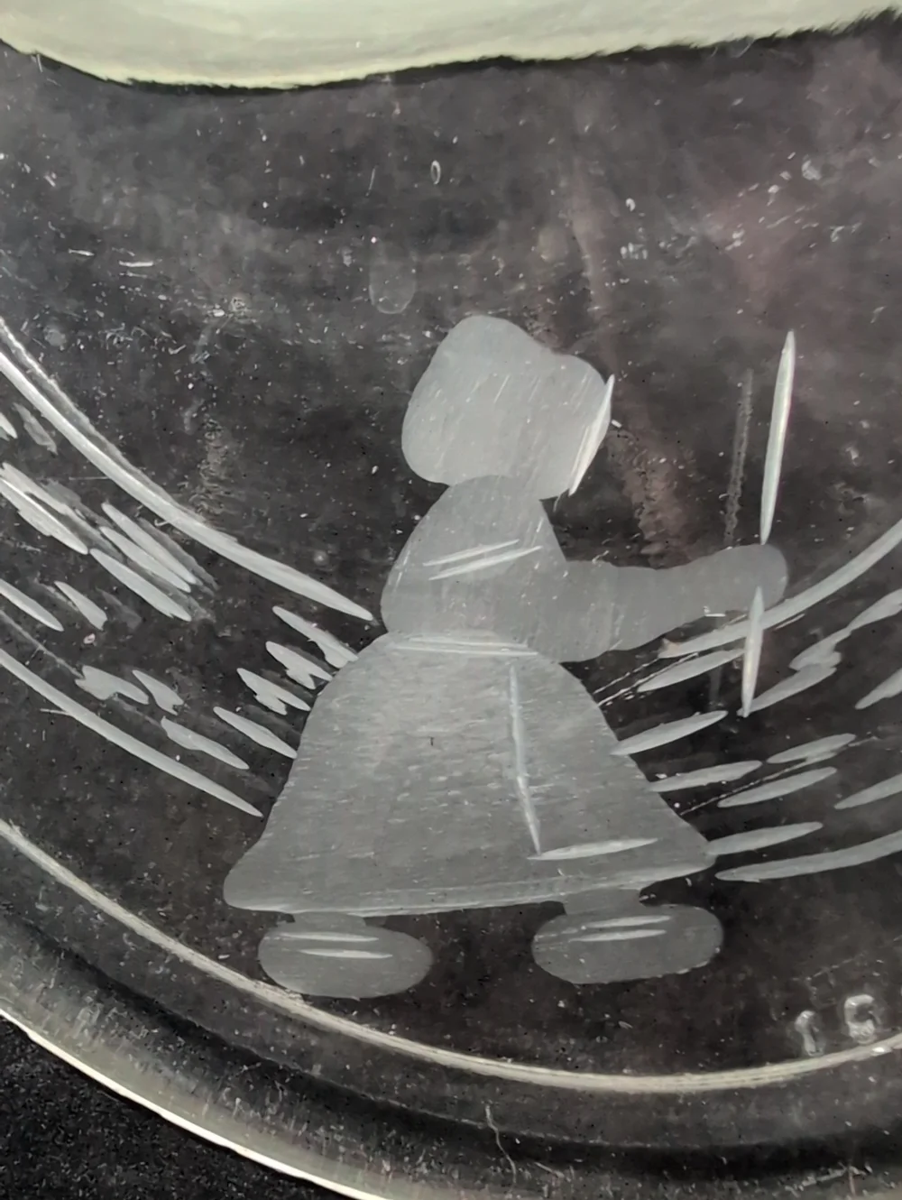 Pyrex Vintage Oval Acid Etched Dutch girl With Goose and Windmill